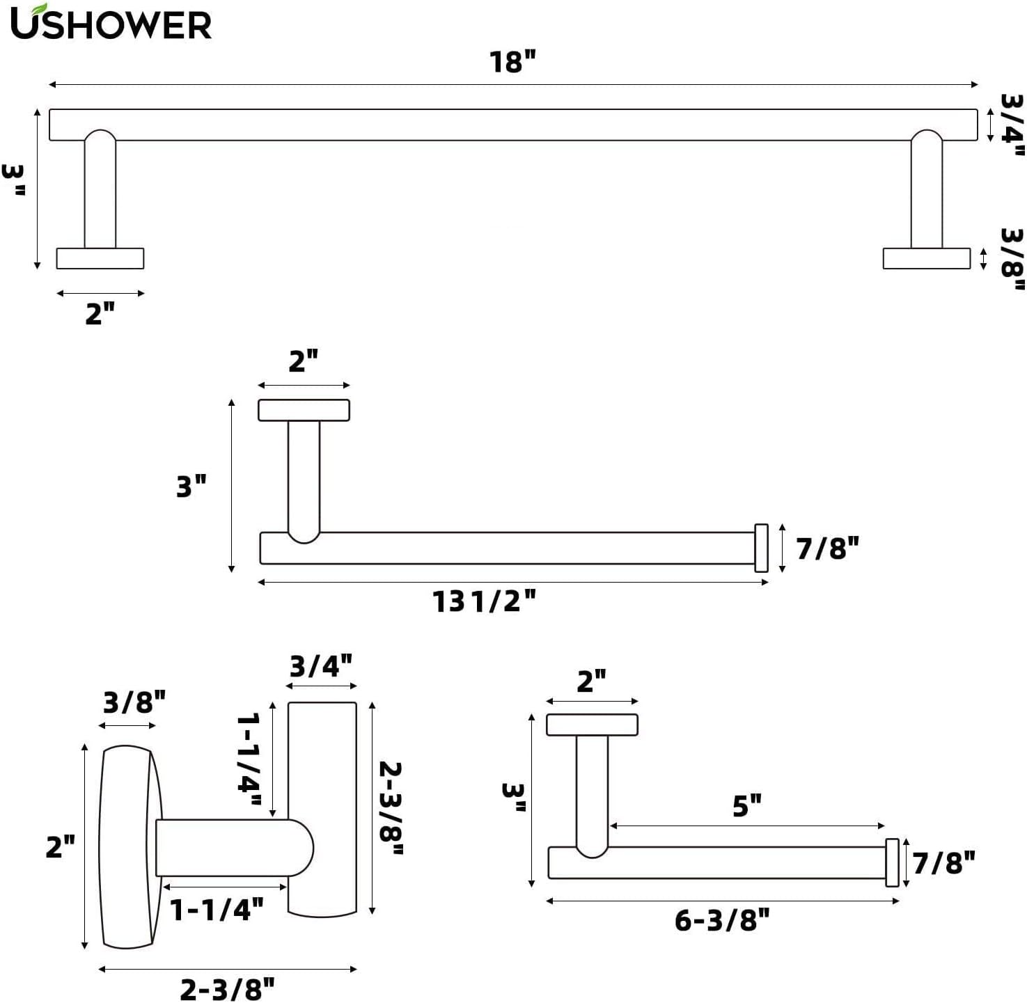 USHOWER 5-Piece Polished Chrome Bathroom Hardware Set, 18-Inch Modern Style Towel Bar Set, SUS304 Stainless Steel Bathroom Accessories: Kitchen & Dining