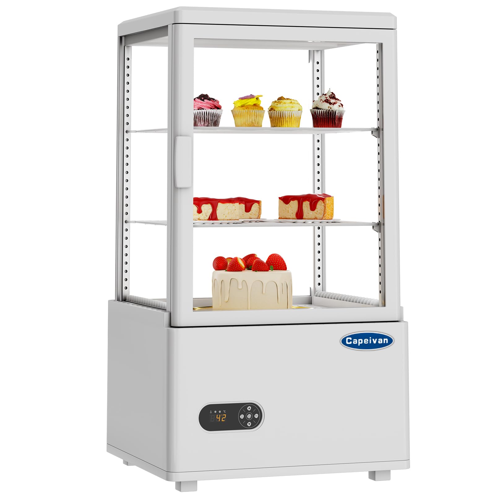 Photo 1 of Capeivan Countertop Pastry Display Refrigerator white, 2.05 Cu.Ft / 58L Commercial Bakery Showcase with LED Light, Frost-Free Glass, Digital Thermostat, 2-Tier Design for Café Store Restaurant