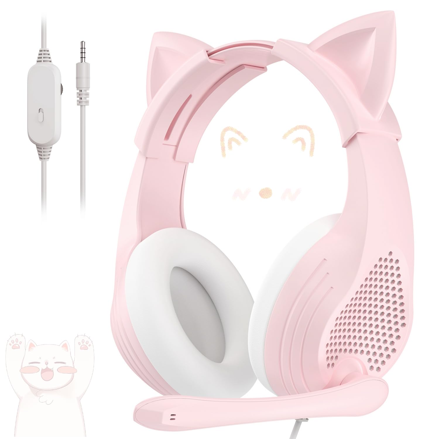 Photo 1 of Anivia Pink Gaming Headset with Microphone for PC Computer iOS Mac PS4 PS5 Xbox One Phone, 3D Surround Sound, Soft Memory Foam Ear Cushion, Wired Over-Ear Headphones with Mic for Gamer