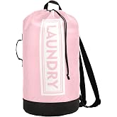 Pink Laundry Backpack Large Heavy Duty Laundry Bag with Adjustable Shoulder Straps Laundry backpack for Traveling Dirty Clothes Organizer for College Students Waterproof