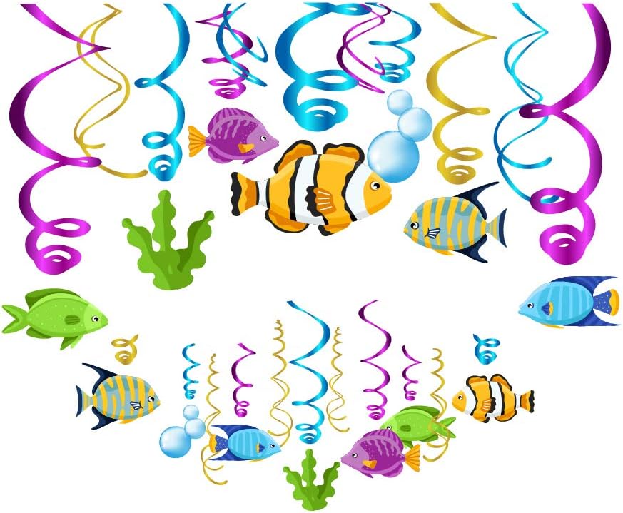 30Ct Under The Sea Party Decorations,Fishing Hanging Swirl Decorations - Clownfish Flounder for Girls,Boys,Kids Home,Classroom,Baby Shower,Birthday Party