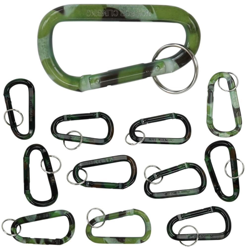 Harrier Hardware Carabiner Keychains, Camo Pattern, 12-Pack