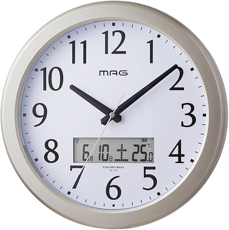 Amazon Co Jp Mag マグ 掛け時計 電波 アナログ ナイトグロー 直径30 8cm 自動点灯 温度 カレンダー表示 シャンパンゴールド W 710cgm ホーム キッチン