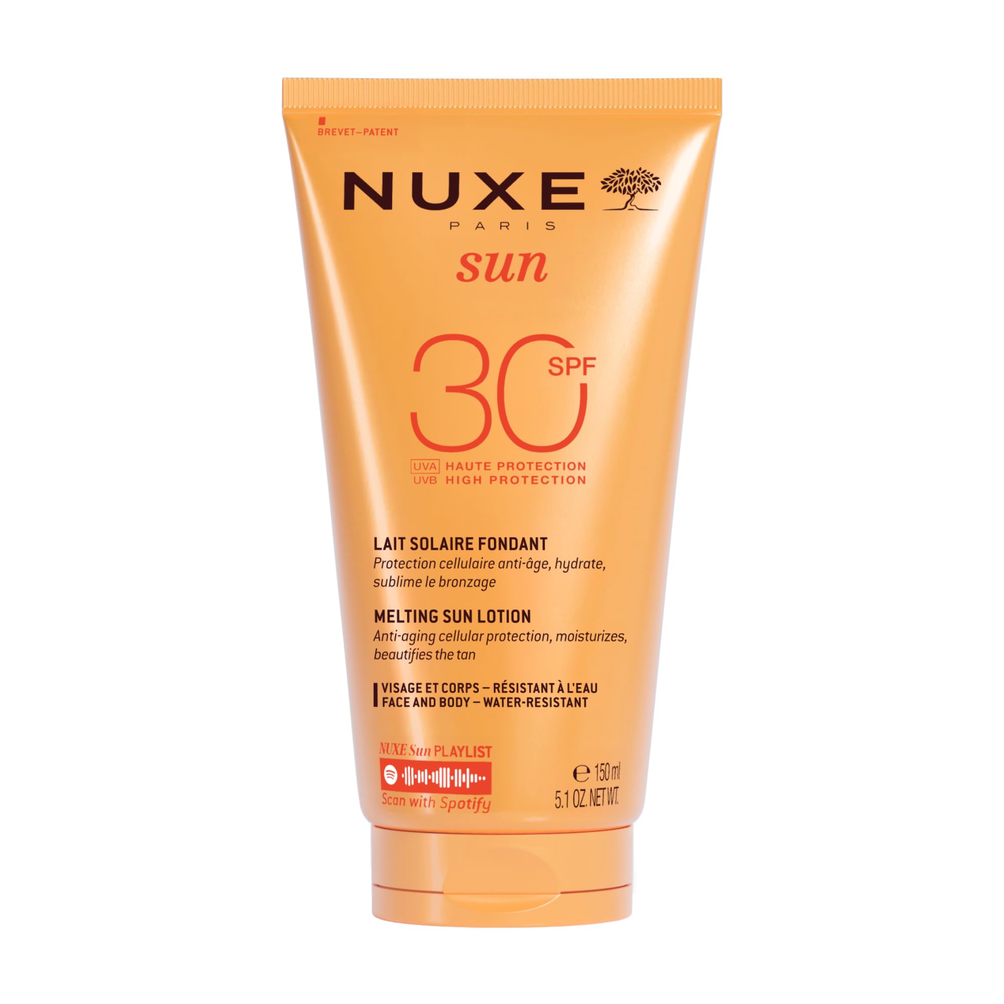 Nuxe Melting Sun Lotion SPF30 150ml, Broad-Spectrum Face & Body Sunscreen, Protects from UVA/UVB & Blue Light, Enhances Tan with Patented Filters, Vegan Formula