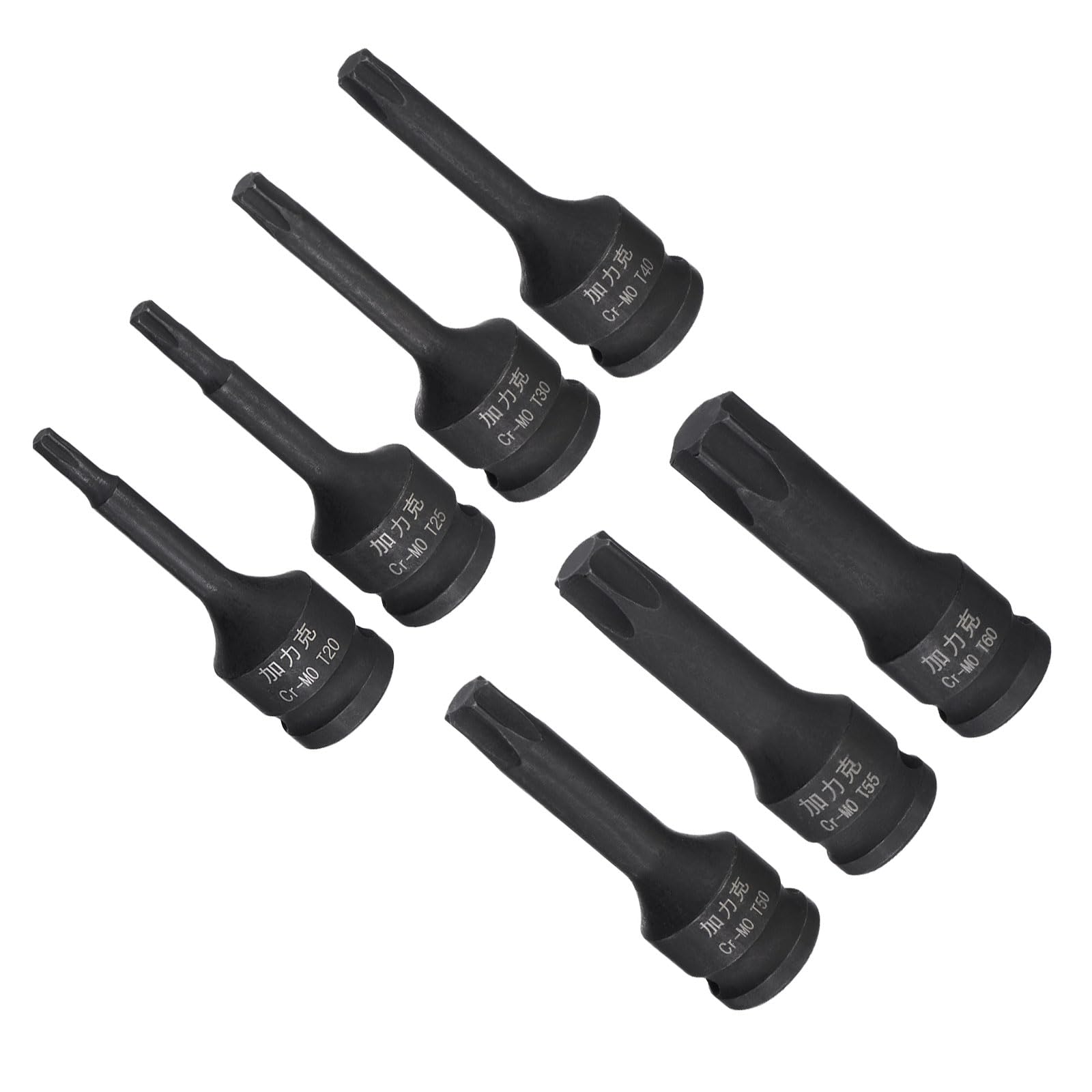 CoCud Impact Torx Bit Socket Set with Case, T20-T60 3/8" Square Drive 60mm Length, CR-MO Chamfer Design Pin Hole 6 Point Star Socket Bit - (Applications: for Automotive Repair), 7-Pieces