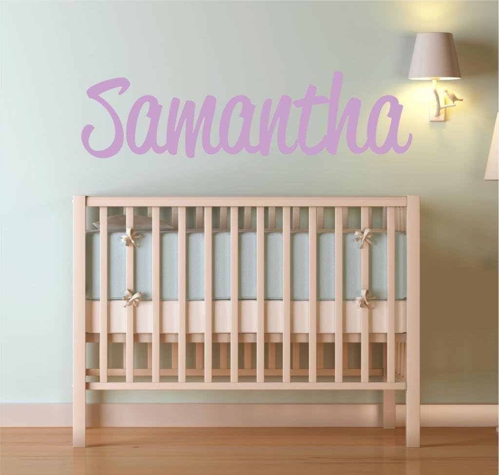 Fancy Cursive Single Personalized Custom Name Vinyl Wall Art Decal Sticker 50" W, Girl Name Decal, Girls Name, Nursery Name, Girls Name Decor, Girls Bedroom Decor, PLUS FREE 12" WHITE HELLO DOOR DECAL