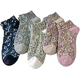 FORJMMP Vintage Style Embroidered Floral Socks for Women Girls Cute Casual Ankle Socks