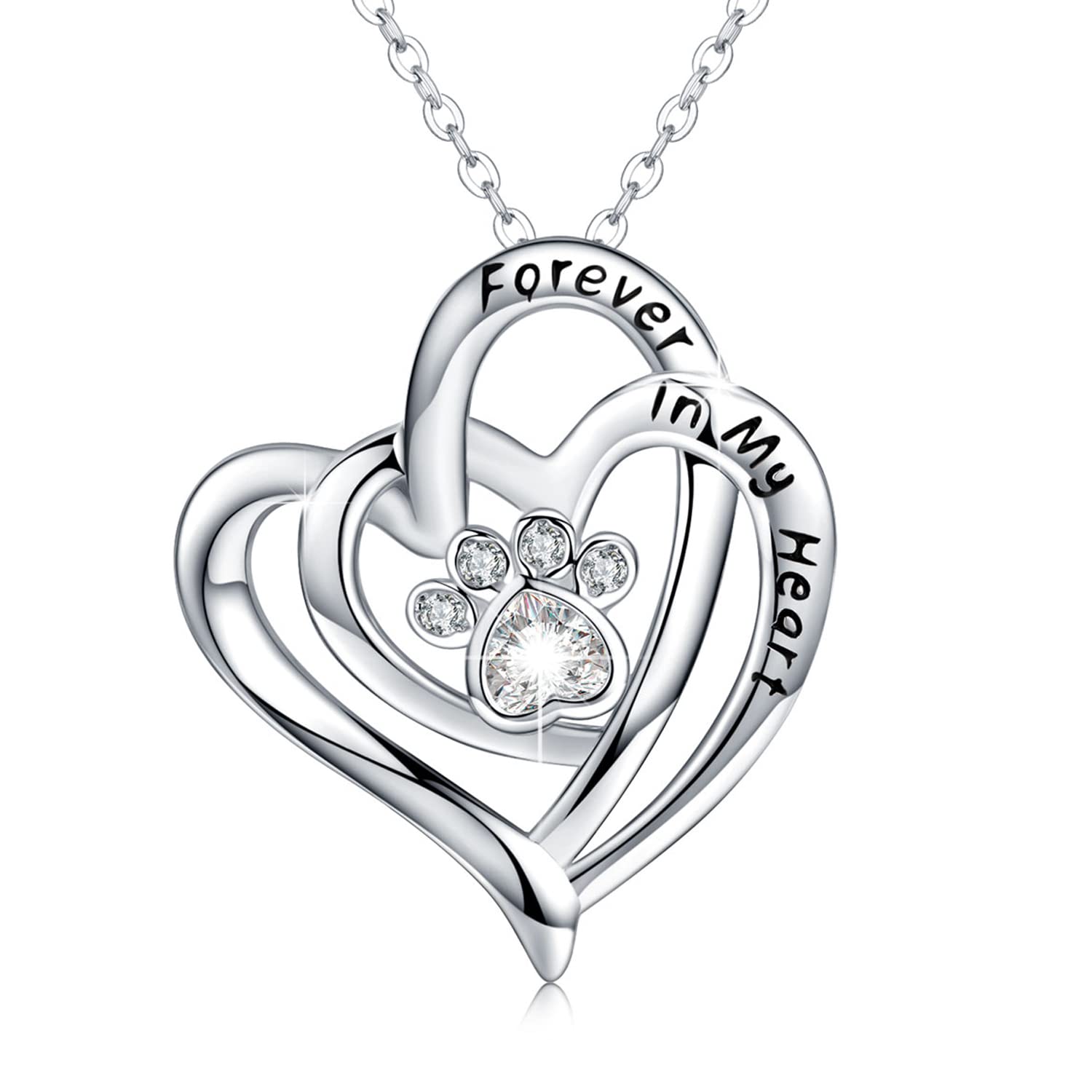 CHENGHONG Paw Print Pendant Necklace 925 Sterling Dog Cat Heart Footprint Memorial Dog Themed Jewellery, Cute Puppy Westie Gifts for Women Girls…