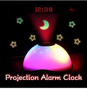 Flipco Amazing Kids Night Sky Moon Stars Projection Clock - with Color Changing Flashing Led Lights + Alarm