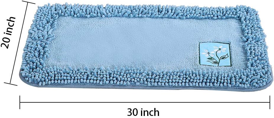 Non Slip Shaggy Chenille Bath Rug -Soft Microfibers Mat for Bathroom Rugs Water Absorbent of Plush Carpet, Machine Washable and Dryable for Tub Shower, 20 x 30 Inches Blue and Gray (2030, Blue): Kitchen & Dining