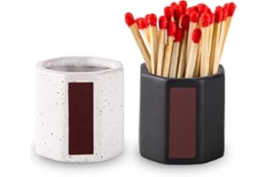 DGUDGU 2 Packs Match Holder With Striker Anise Match Striker For Decorative Black and White Matches For Candles Bathroom Matches In A Jar With Striker Match Cloche Matchstick Holder (Matches NOT Included)