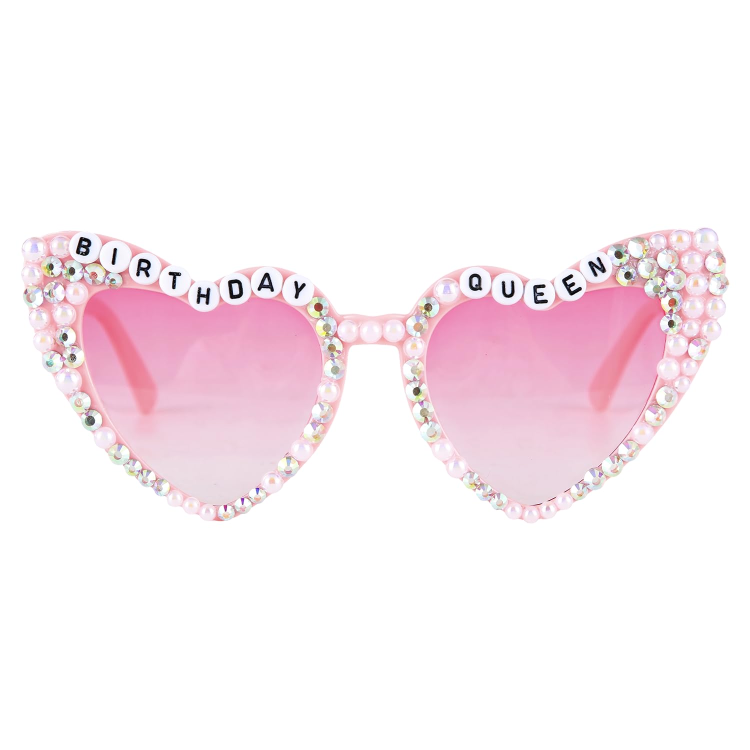 Birthday Glasses Pink Heart Sunglasses for Women Girls Shiny Bling Diamond Pearl Sunglasses Heart Shaped Birthday Party Gift Supplies Cute Accessories Photo Props Sparkling Decoration Favors (pink-B) — image 1