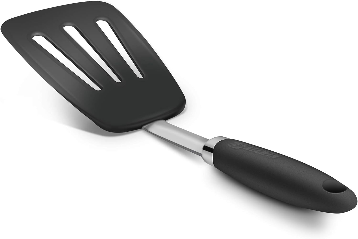 Hygienic Solid Heat-Resistant Flexible Slotted Silicone Spatula, Black Non-stick Silicone Turner