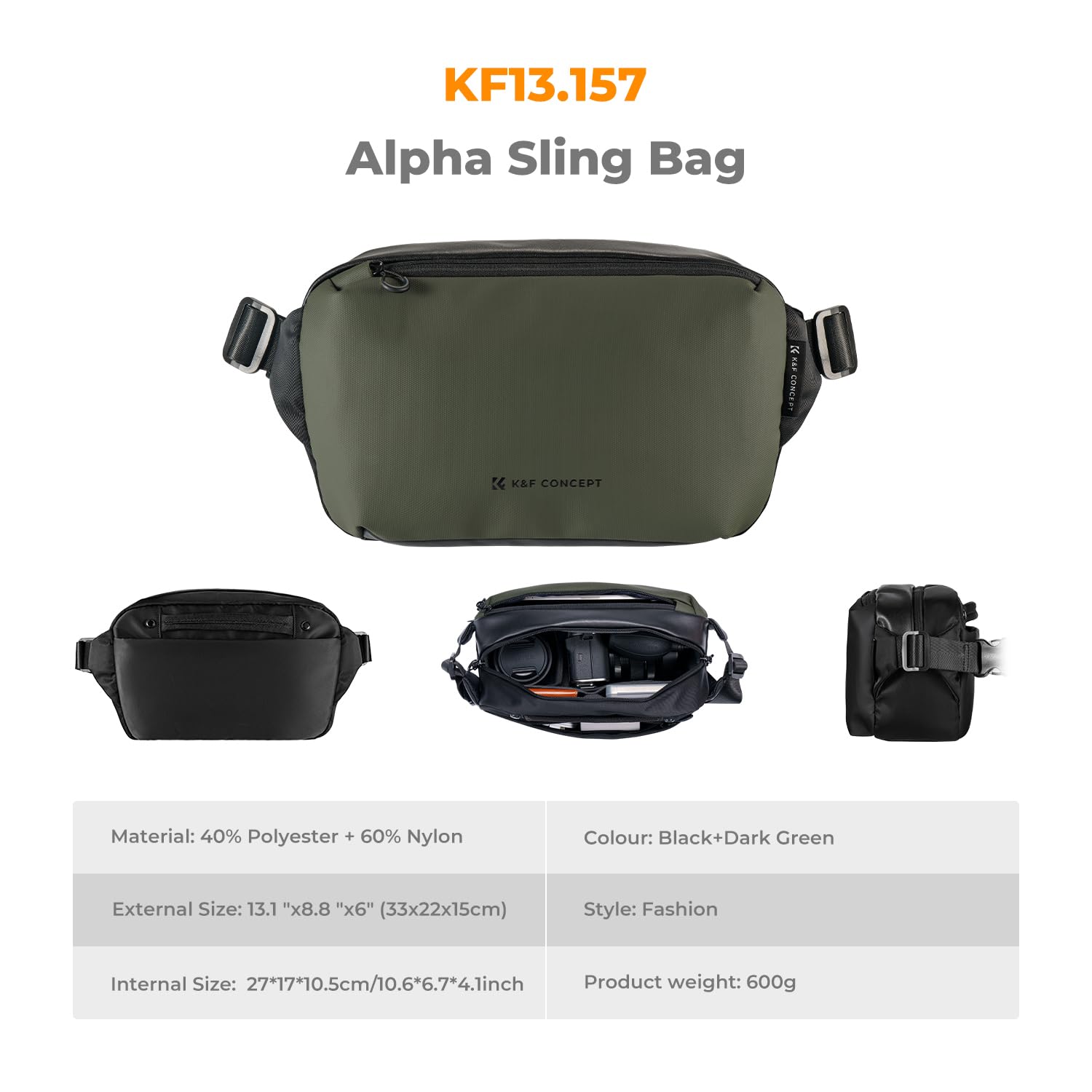 K&F Concept 2 in 1 Sling Bag Everyday Shoulder Bag & Multifunction Photography Crossbody Camera DSLR Backpack Portable Bag