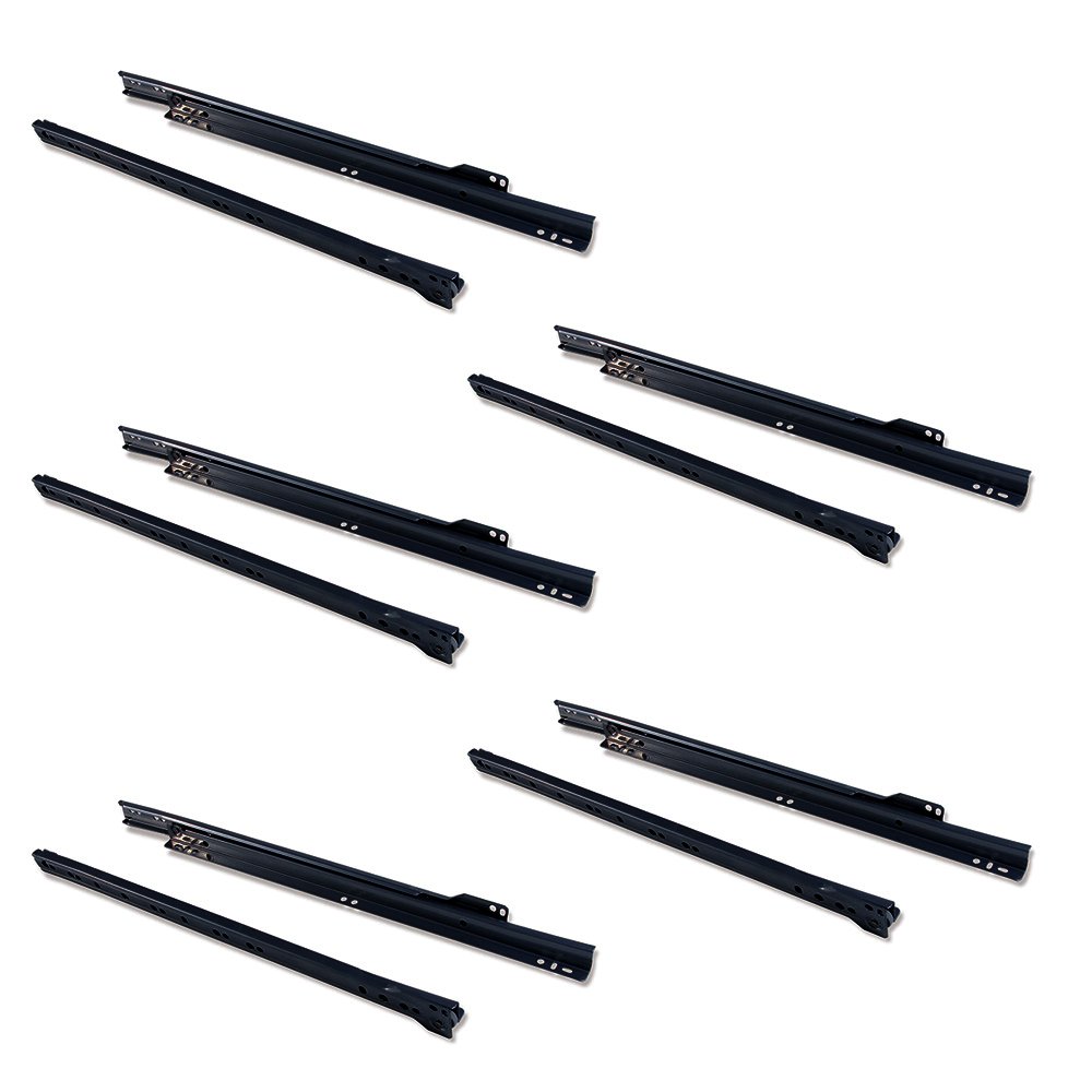 Emuca - Drawer runners 400mm (15,7 inch) with partial extension in black colour, set of 5 sliders for drawer