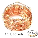 Jofan 10 Sets Battery Operated LED String Lights 30 Micro Leds on 10 Feet Long Copper Wire Warm White LED Starry String Light Fairy Party Decor