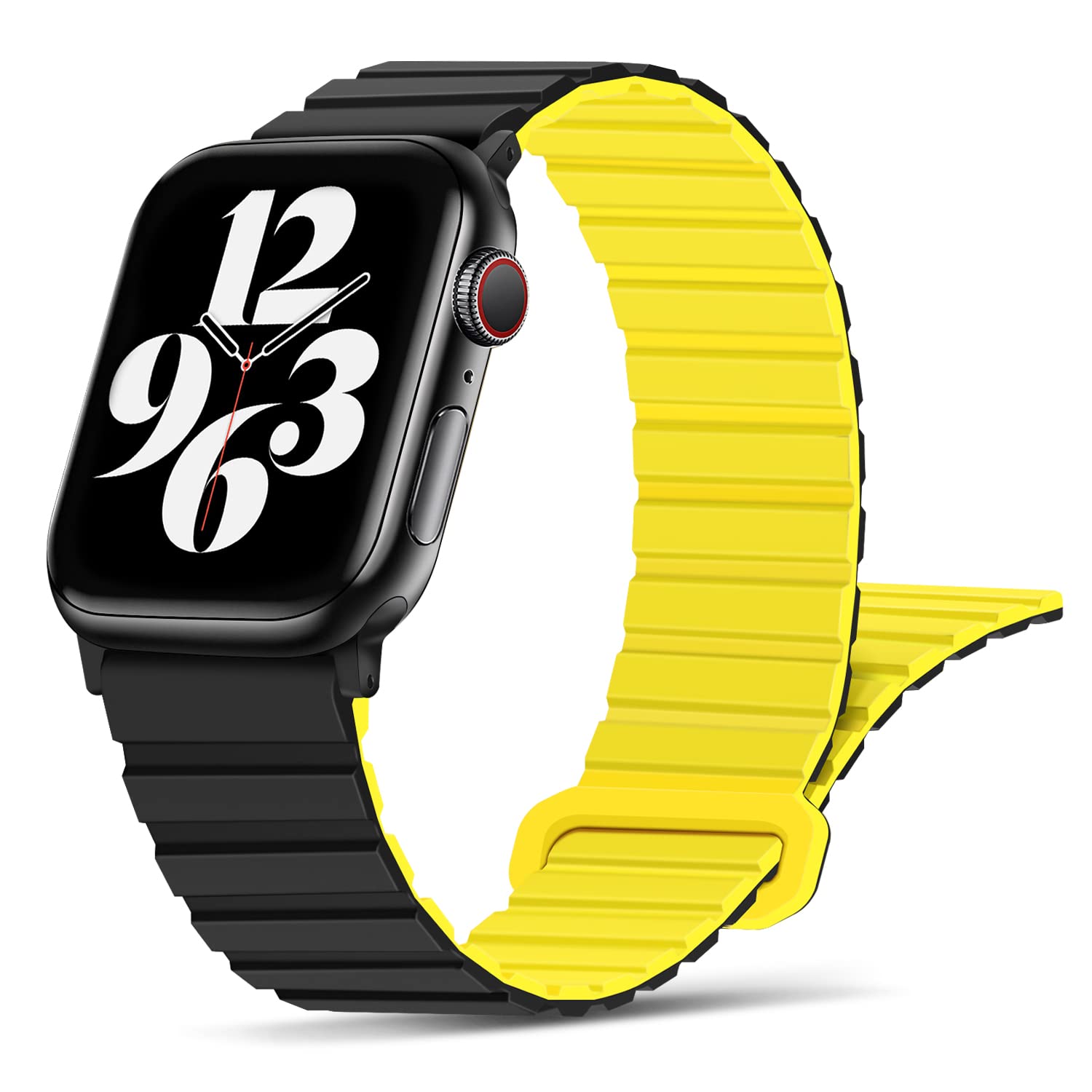 Tasikar Straps Compatible with Apple Watch Strap 42mm (Series 10) 41/40/38mm Thin Silicone Magnetic Loop Replacement Bands [Double Sided Wearable] for iWatch SE Series 10 9 8 7 6 5 4 3 - Black Yellow