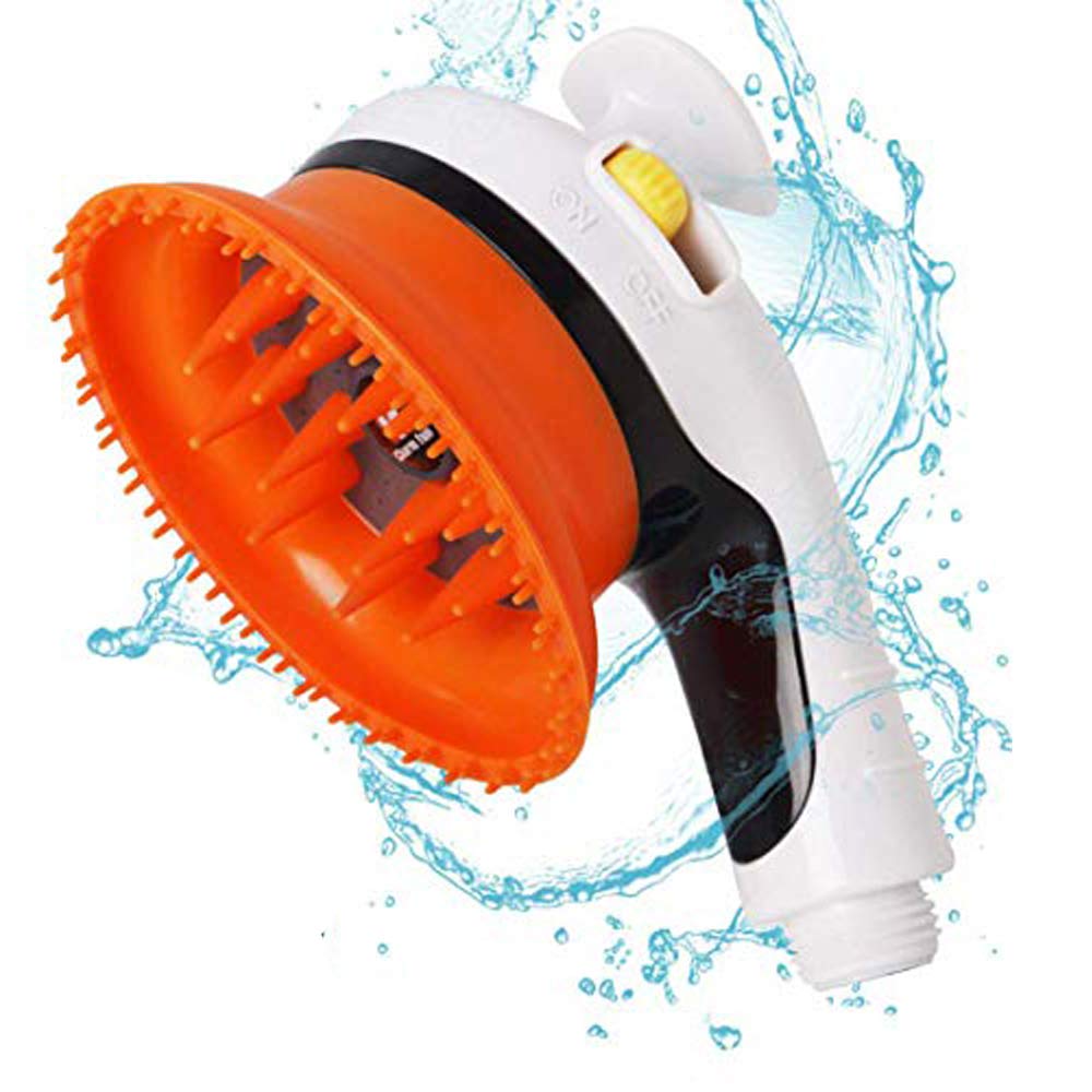 QMYS Pet Bathing Tool Universal Dog Cat Shower Sprayer Cleaner Suit Attachment Brush for Hose Bath Massage Scrubber Silicone Cleaning Washer Comb Garden (Orange)