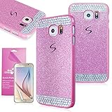 Galaxy S6 Glitter Case, EpicGadget(TM) Pink Bling Rhinestone Sparkle Diamond Hard Case Cover for Samsung Glaxay S6 S VI + HD Clear Galaxy S6 Screen Protector (US Seller!!)