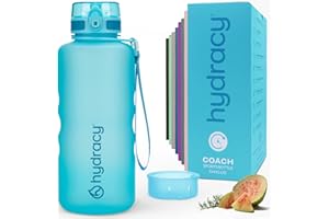 Hydracy Water Bottle with Time Marker -Large BPA Free Water Bottle & No Sweat Sleeve -Leak Proof Gym Bottle with Fruit Infuser Strainer & Times to Drink -Ideal for Fitness Sports & Outdoors