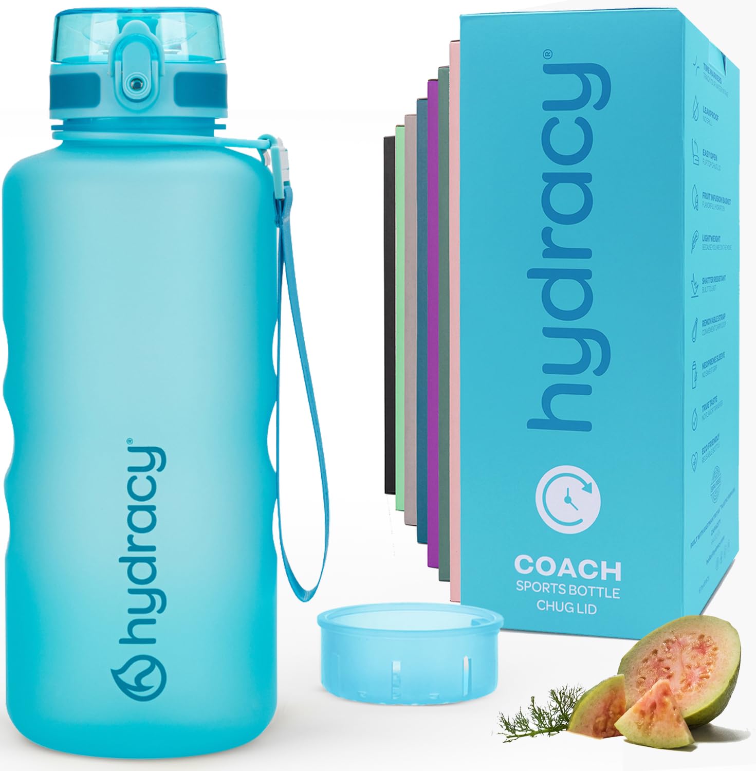 Hydracy Water Bottle with Time Marker - Large 2 Litre BPA Free Bottle & No Sweat Sleeve - Leak Proof Gym Bottle with Fruit Infuser Strainer & Times to Drink - Ideal for Fitness, Sports & Outdoors