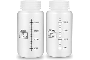 Graduated Plastic Bottles with Airtight Caps - 2 Pack, Food Grade HDPE Thick Liquid Containers for Water Sample, Medicine, La