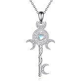 Vadmans Key Necklace Sterling Silver Triple Moon Key Pendant Abalone Shell Jewelry Gift for Women Wife Mother