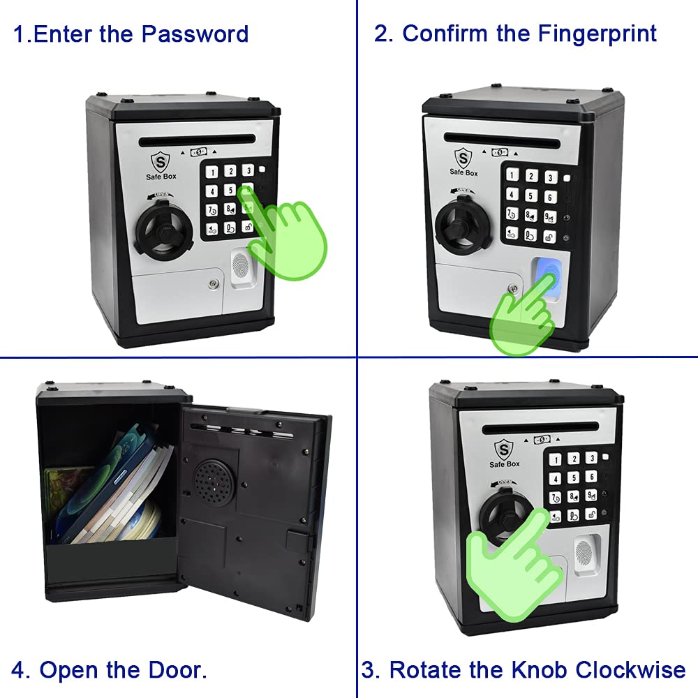 Kids Safe Bank - Piggy Bank with Password and Fingerprint Lock, Voice Money Bank, Cool and Educational Gift for Boys and Girls with Time-Stamped Log of Last Three Accesses