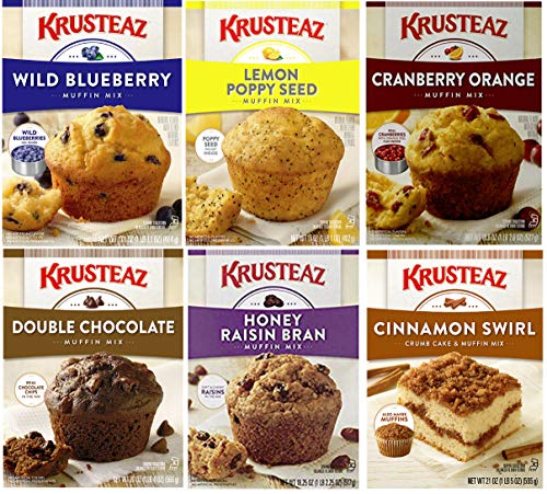 Krusteaz Muffin Mix Variety Pack #2 + Baking Liner. Flavors: Cranberry Orange; Blueberry; Lemon Poppy Seed; Double Chocolate; Cinnamon Swirl; Honey Raisin Bran. Bundle of 6 Muffin Mix Care Package - Thumbnail 2