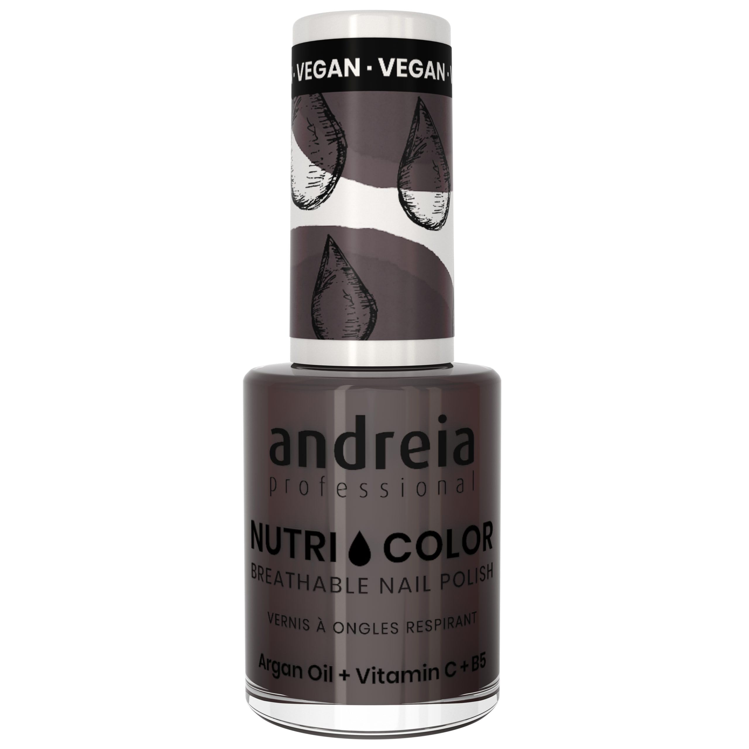 Andreia Professional NutriColor Breathable Nail Polish - Vegan and Cruelty-Free DIY Nail Art Nail Polish with Long Lasting Gloss Finish Colour NC25 Dark Grey 10.5ml