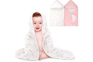 BabyAlly Baby Towels 2 Pack,Hooded Baby Towels Set,Baby Infant Bath Towels with Hood,Soft and Absorbent Nursery Towel,Large 28x28 Inch, Newborn Essential(Rose + Pink)