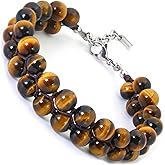 HASKARE Mens Tigers Eye Bracelet, Natural Stone Double Tiger Eye Adjustable Durable Wired Beads Bracelet for Men Premium Protection Gemstone Men Jewelry for Gift Christmas Father's Day
