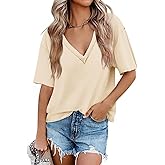 Tankaneo Womens Oversized Tshirts Deep V Neck Short Sleeve Tops Summer Casual Loose Fit Tunic Tee Shirt