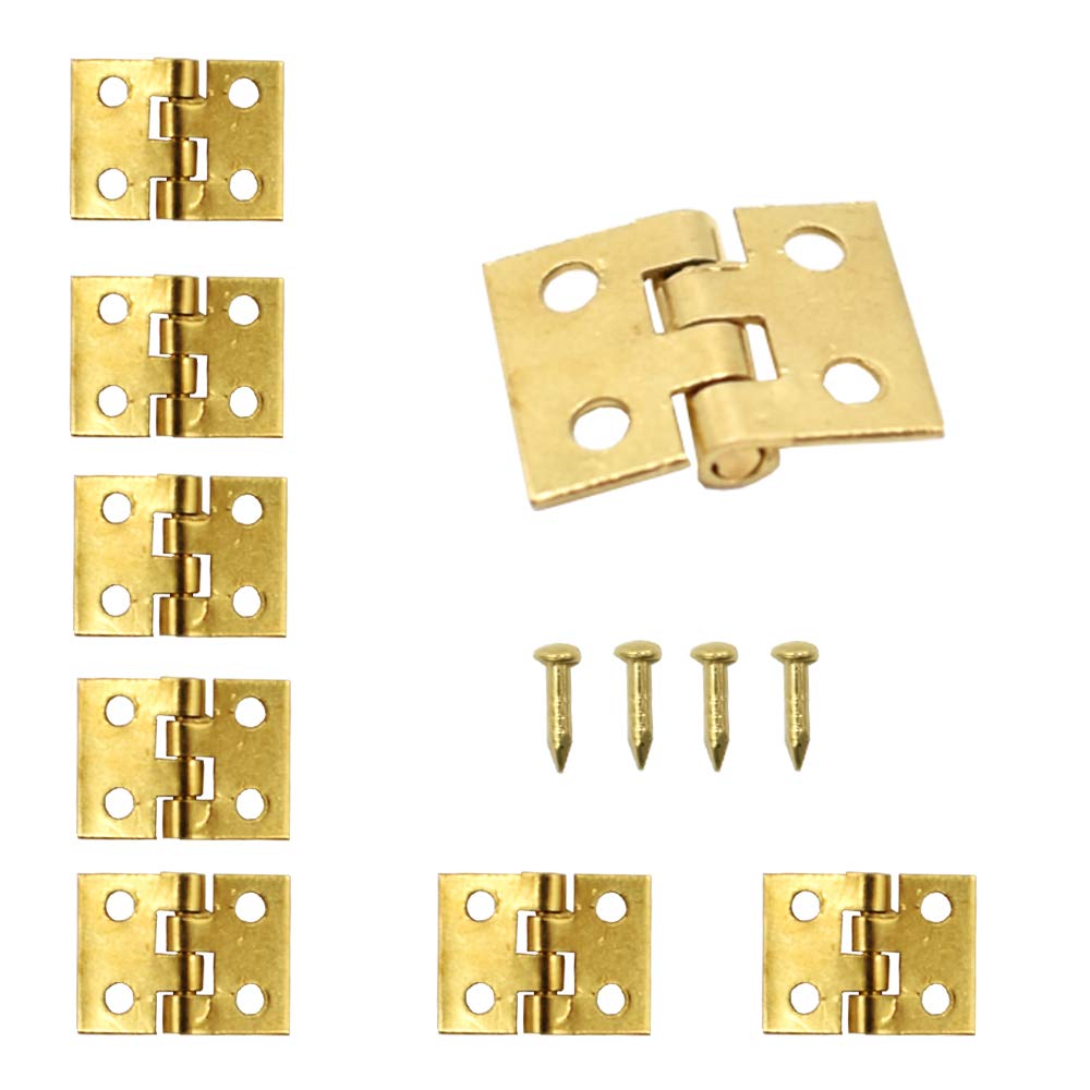 100Pcs Mini Hinges Brass Folding Hinge Connectors 180-Degree Rotation Hardware Hinges with Screws Gold for Cabinets Drawers Wooden Boxes Handicrafts Toy Houses