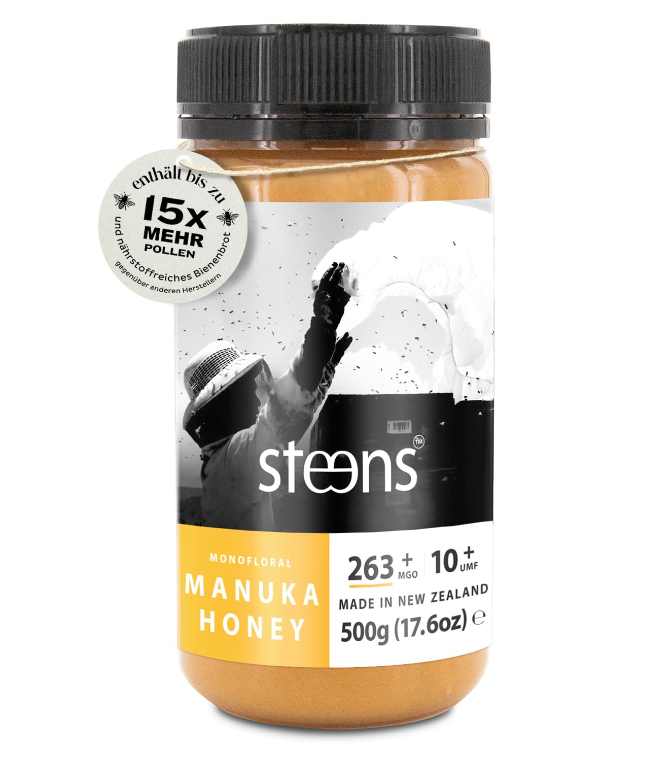 Steens Manuka Honey MGO 263+ - 500 g rein roher 100% zertifizierter UMF 10+ Manuka Honig - abgefüllt und versiegelt in Neuseeland