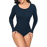 GEMBERA Women's Long Sleeve Boat Neck Soft Ribbed Basic Fitted Bodysuit Top Shirts