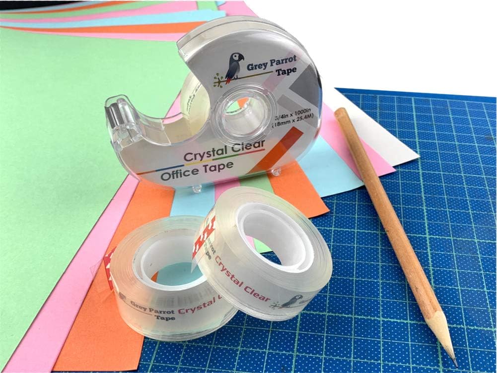 Greyparrot Office Tape Clear Refill Rolls + Dispenser(16 Pack),(3/4” X 1000in/pack). for Craft Jobs, Gift Wrapping, Office Work Clear(Transparent) Glossy Finish, Refillable (16000 inch/Total): Industrial & Scientific