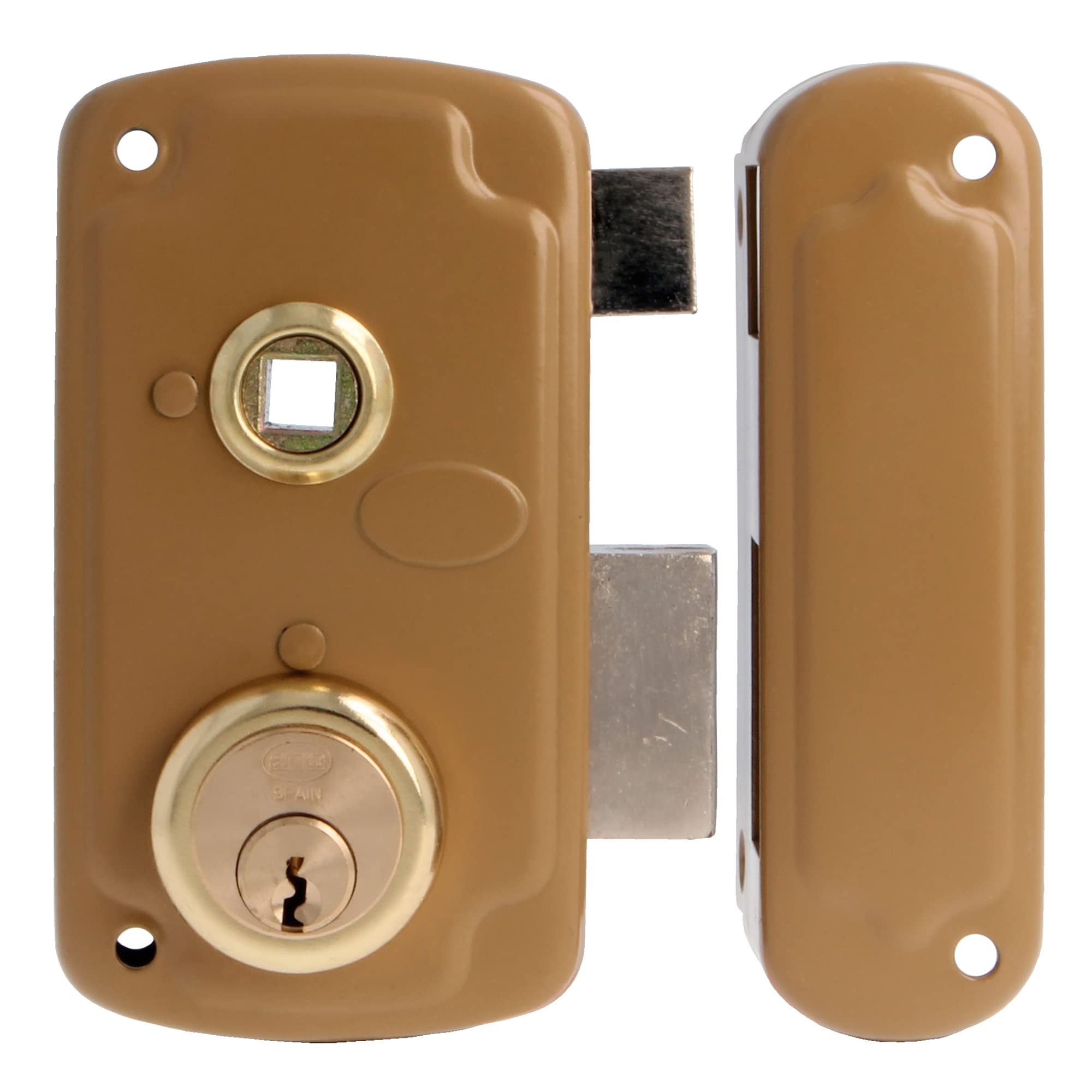 Amig - Hinged Lock | Enamelled Door Latch for Wooden Doors | Durable Steel with Rust Resistance | Easy Installation | Suitable for Home Use | Gold | 66 x 120 mm | Steel