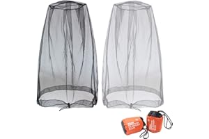 Benvo Mosquito Head Net Mesh, Face Neck Fly Netting Hood from Bugs Gnats Noseeums Screen Net for Any Outdoor Lover- with Carry Bags Fits Most Hats Caps (2 PCS, Grey and Black, Updated Big Net)
