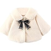 SEAUR Baby Girls Faux Fur Warm Cloak Coat Cute Winter Furry Cape Jacket Fluffy Plush Fleece Outwear with Bowknot