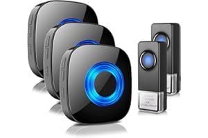 Wireless Doorbell - PHYSEN Door bell Chimes with Mute Mode - 58 Ringtones&5 Volume Levels Operating at 1300-ft Range LED Strobe, 2 Transmitters+3 Receivers Waterproof Doorbell Kit for Home/Classroom