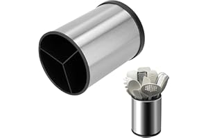 Extra Large Kitchen Utensil Holder, 360° Rotating Stainless Steel Cooking Utensil Holder for Countertop, 3 Compartment Flatwa