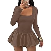Famnbro Womens Bubble Mini Dress Sexy y2k Corset Square Neck Long Sleeve Cute Puffy Short Party Dresses