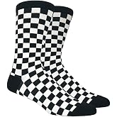 Men's Black and White Checkered Socks, Shoe Size 6-12