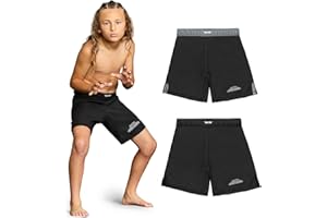 Elite Sports Kids MMA BJJ No GI UFC Grappling Shorts, Sports Shorts for Boys & Girls, Youth Jiu Jitsu Training Shorts Black