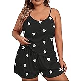 SOLY HUX Women's Plus Size Pajama Set Cute Cartoon Print Sleepwear Cami Top and Shorts Loungewear