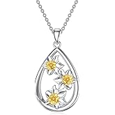 Shusukue 12 Month Birth Flower Necklace for Women 925 Sterling Silver Floral Teardrop Pendant Birthday Jewelry Gifts