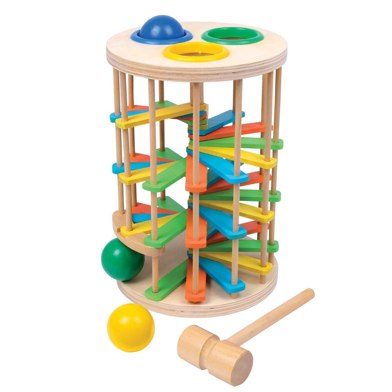 small foot 6569 nursery hammer tower made of wood, game with three balls and a hammer, from 18 months
