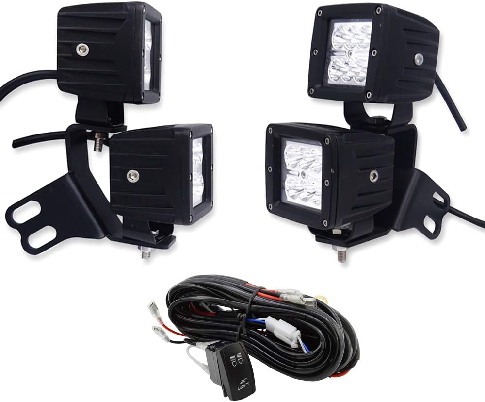 Dasen Front Side Pillar Roll Bar Below Windshield Mounting Brackets and 4PCS 3 Inch LED Cube Light Pod w/Wiring Kit Fits 2014-2019 Polaris RZR XP 1000 Models