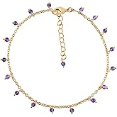 InfinityGemsArt Anklets in Hanging Beads Ankle Bracelets for Women Natural Birthstone 14k Gold Plated Jewelry in 9” +1.5” inch Chakra Crystals Birthday Gifts